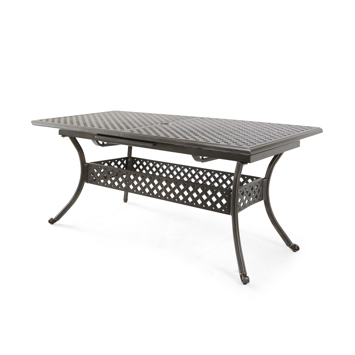 Bronze Aluminum Outdoor Dining Table Extendable, 64 in Wide