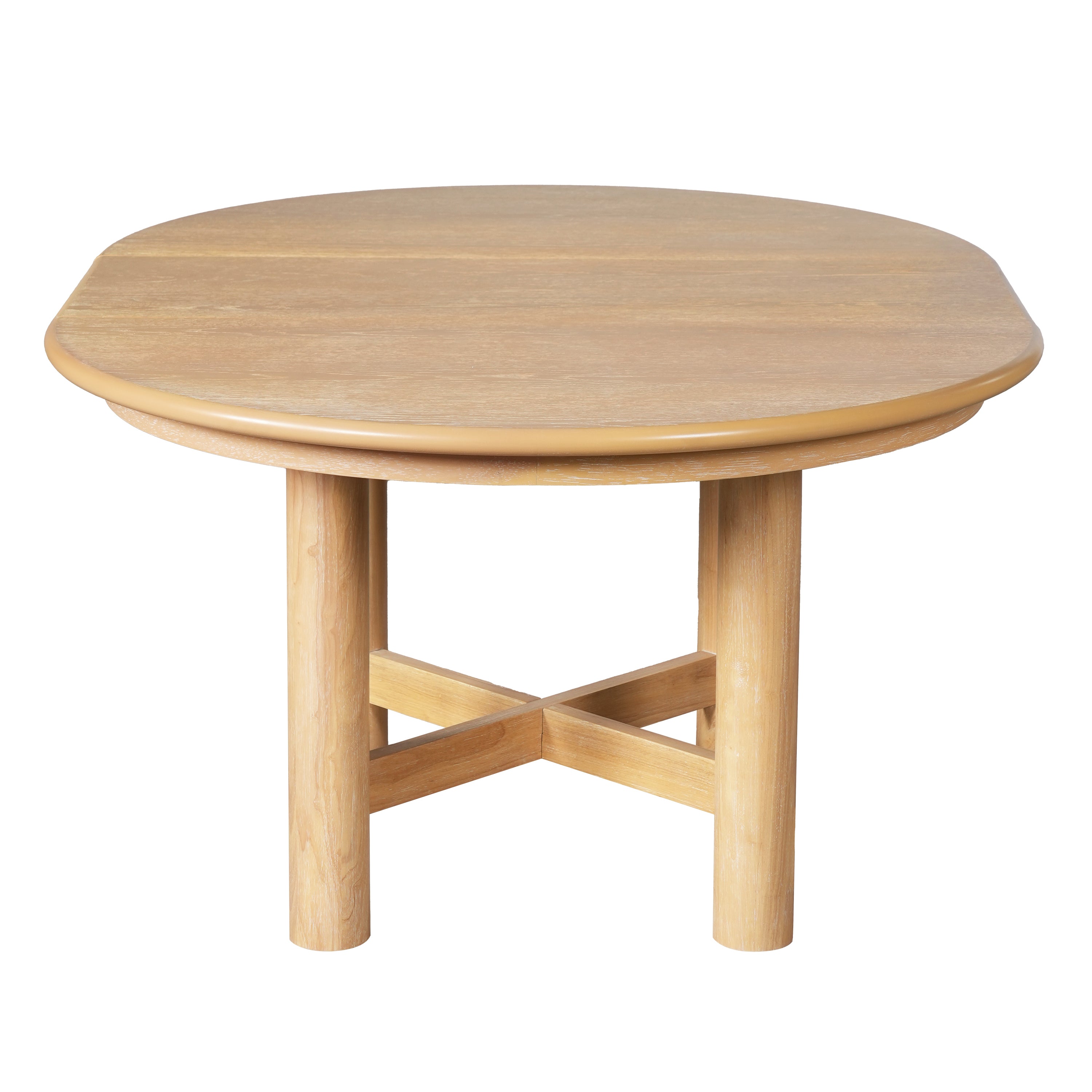 Front studio elevation of the oak-veneer table extended to oval