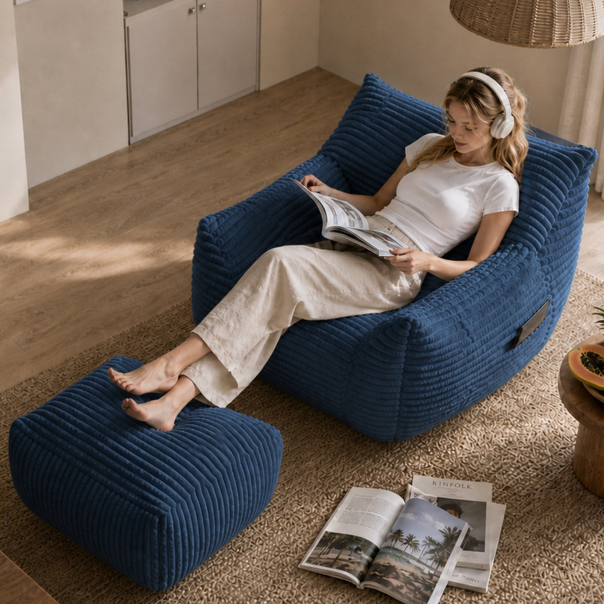 Blue Bean Bag Chair, 41.7 in Wide