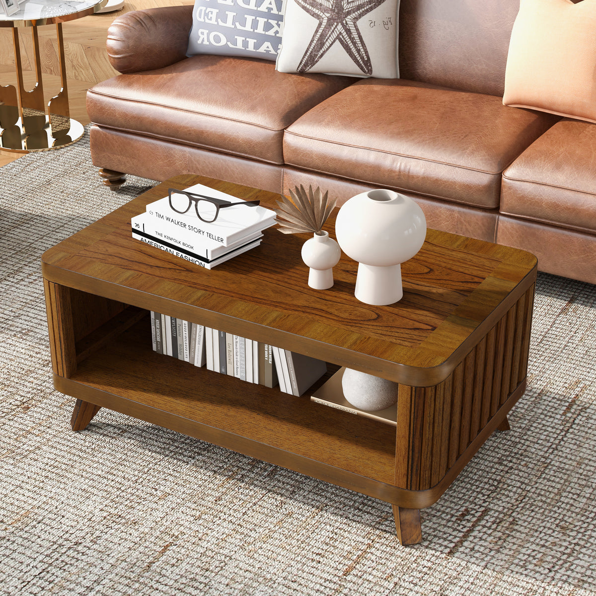 Walnut Rectangular Coffee Table with Storage, 41.5 in