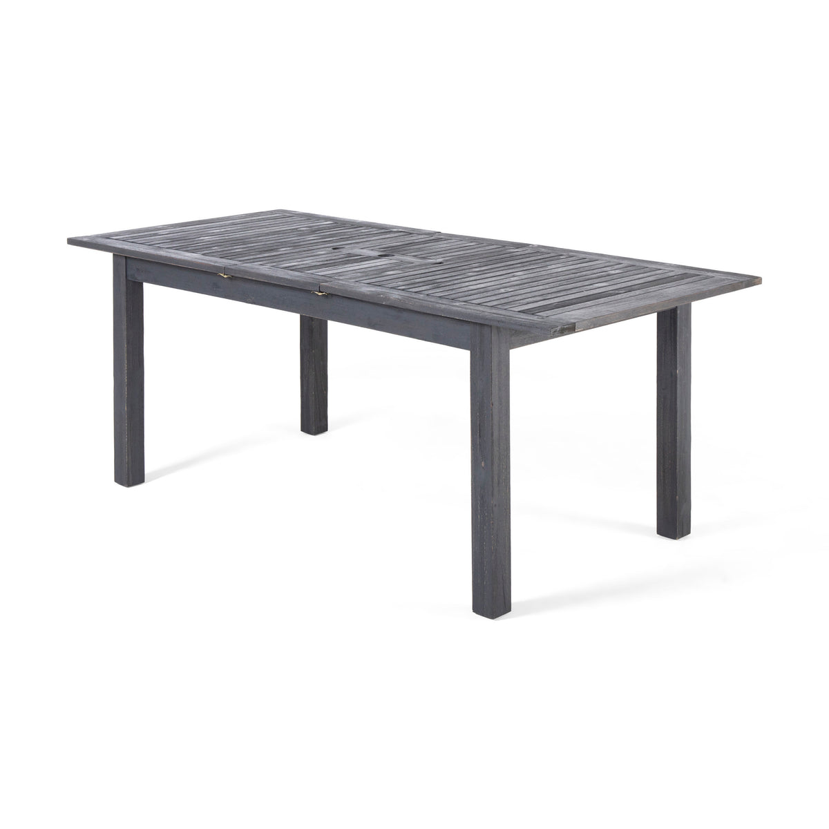 Dark Gray Solid Wood Outdoor Dining Table Extendable, 63 in Wide