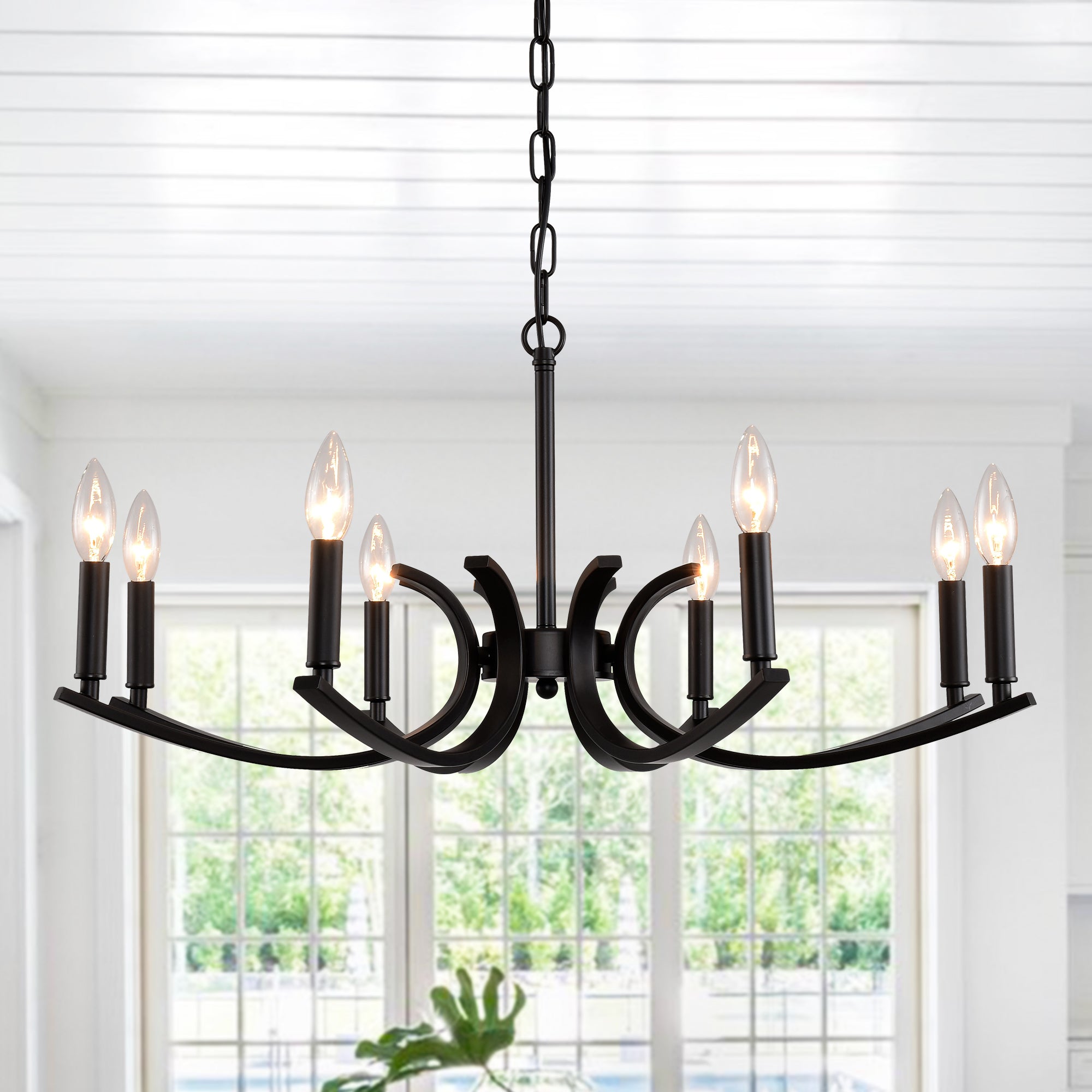 8-Light Farmhouse Chandelier, Adjustable Iron Fixture, Matte Black