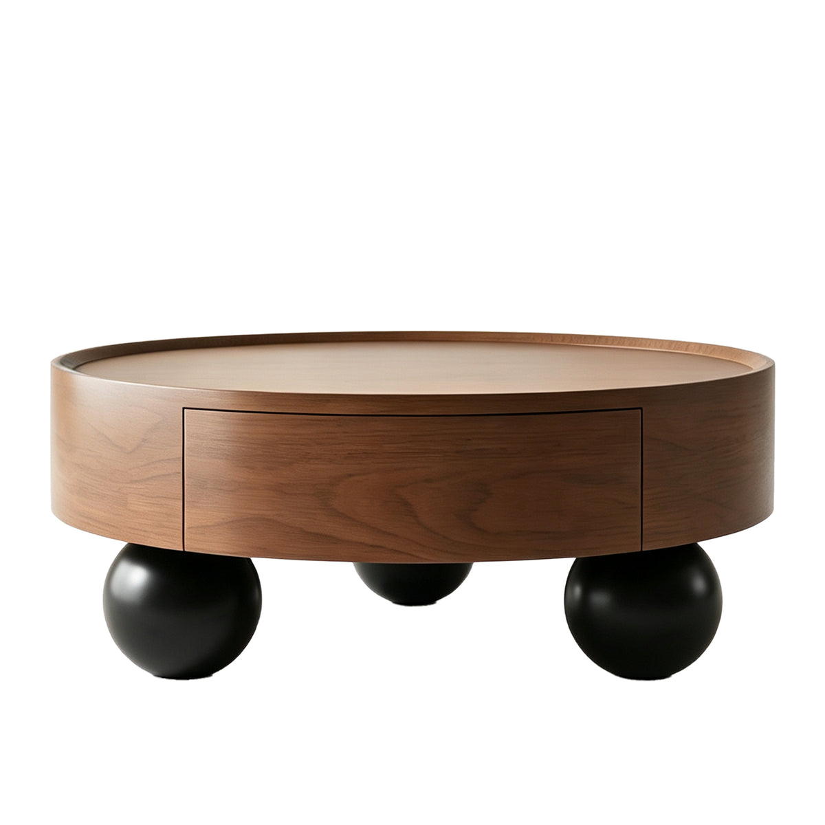 Walnut Round Coffee Table with Storage, 35.4 in