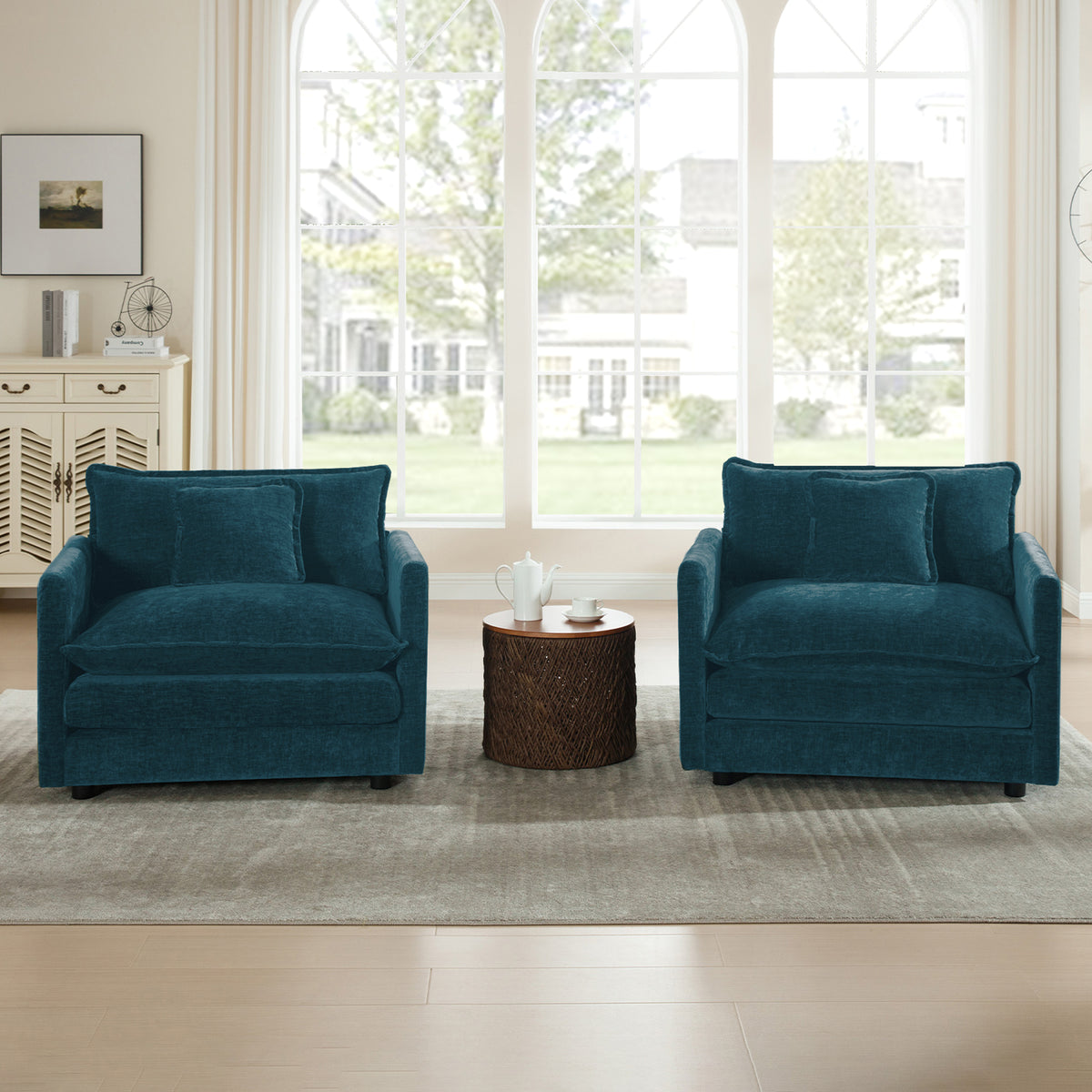 Blue Chenille Accent Chair, Set of 2