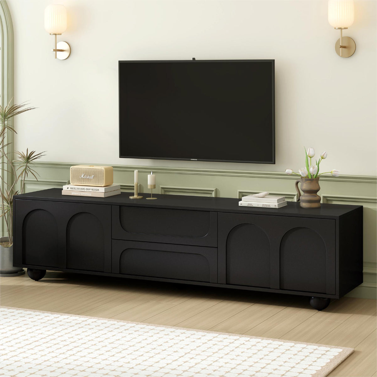 Black TV Stand for TVs up to 75 in, 69.6 in Wide