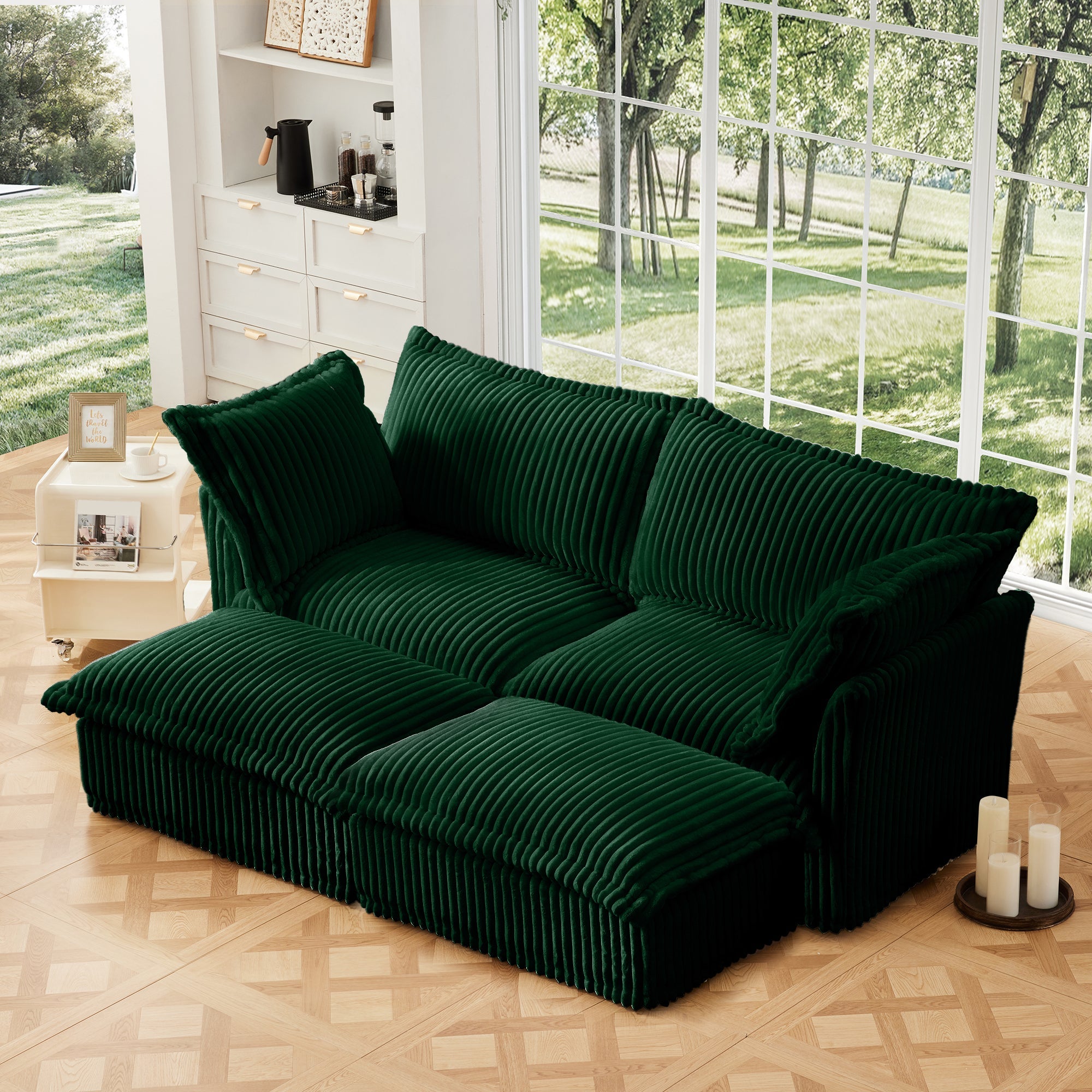 Fluffy 2-Seat Modular Sofa in Corduroy Emerald #OttOnly_2 #Fabric_Corduroy Emerald