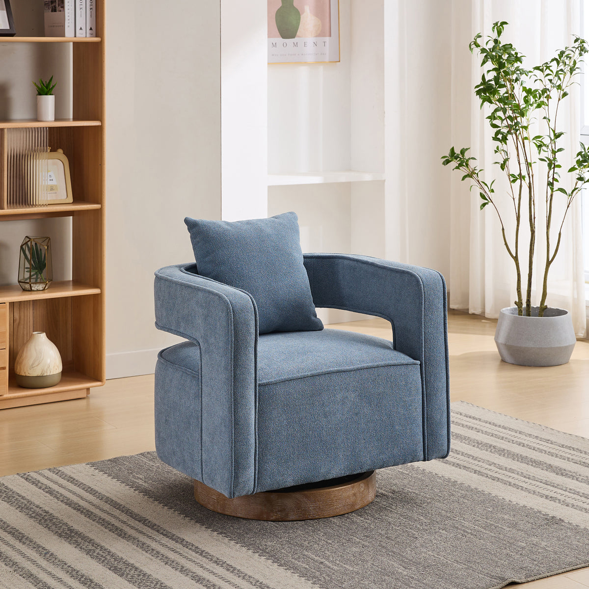 Blue Linen Swivel Accent Chair, Nursery