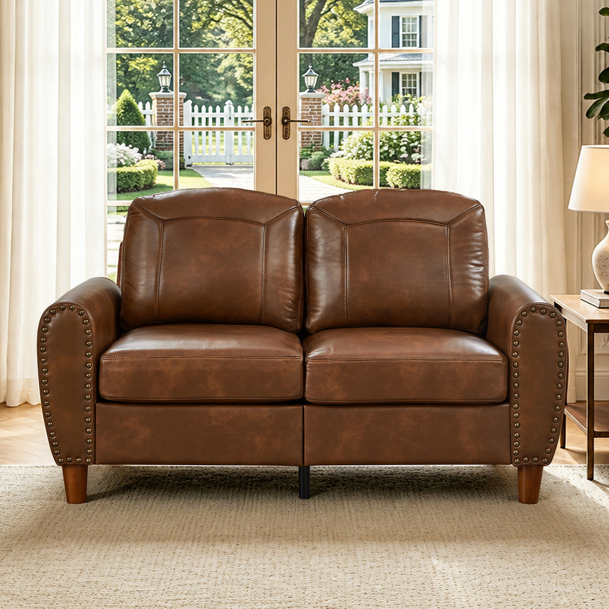Brown Vegan Leather Couch, 59 in Wide
