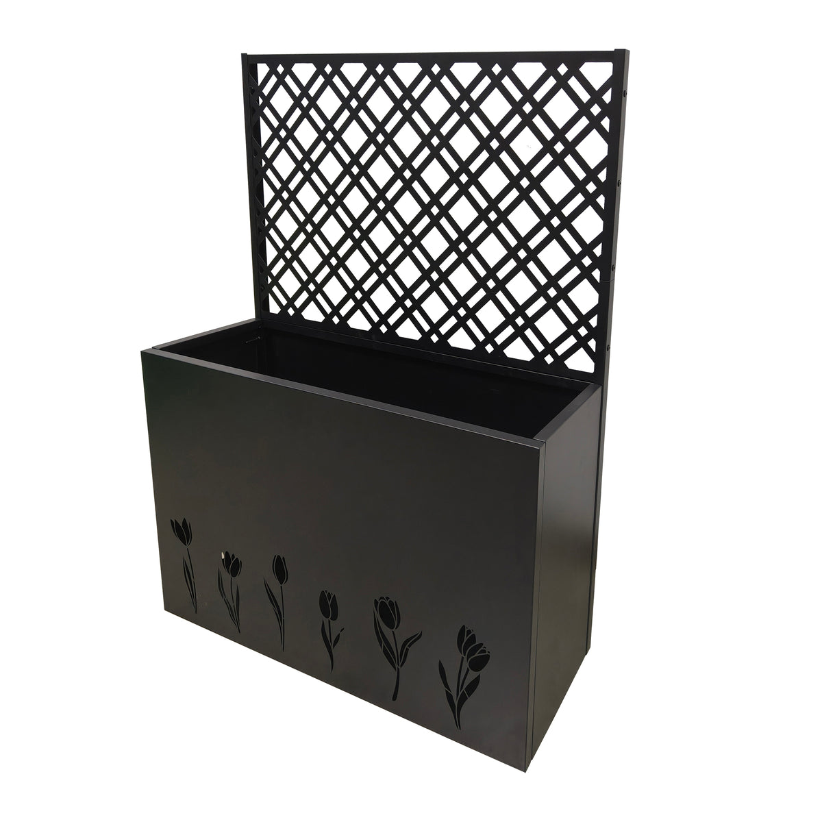 Black Metal Raised Outdoor Planter, 47.3 in Tall