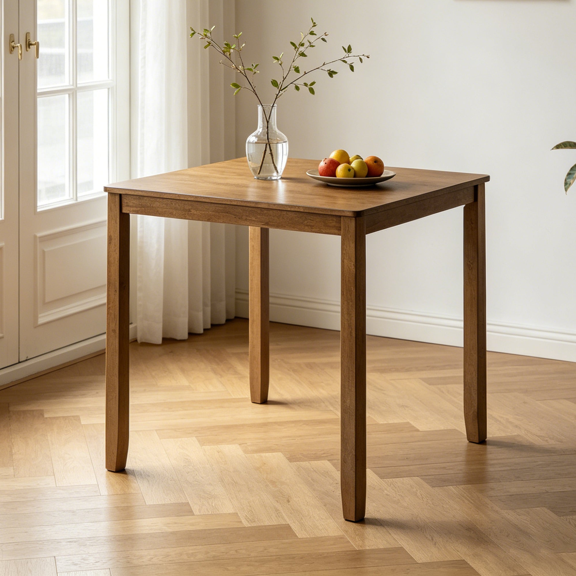 Counter Table, Square Wood for Small Spaces, Oak