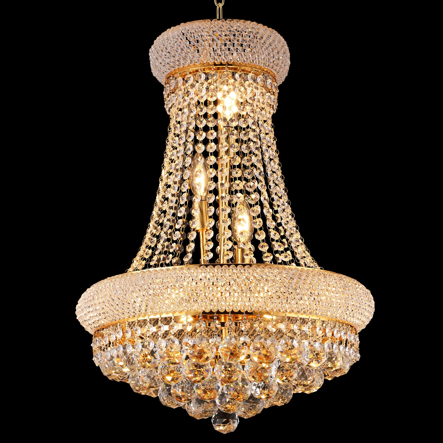 Chandelier, 9-Light Dimmable Steel Fixture, Gold