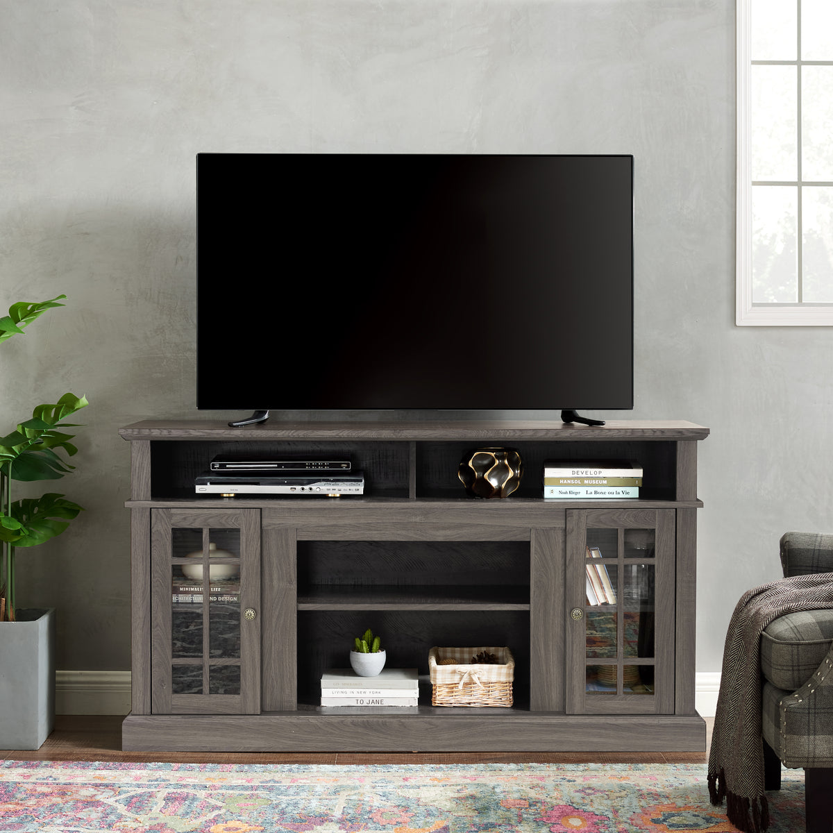 Black TV Stand for TVs up to 65 in, 58.3 in Wide