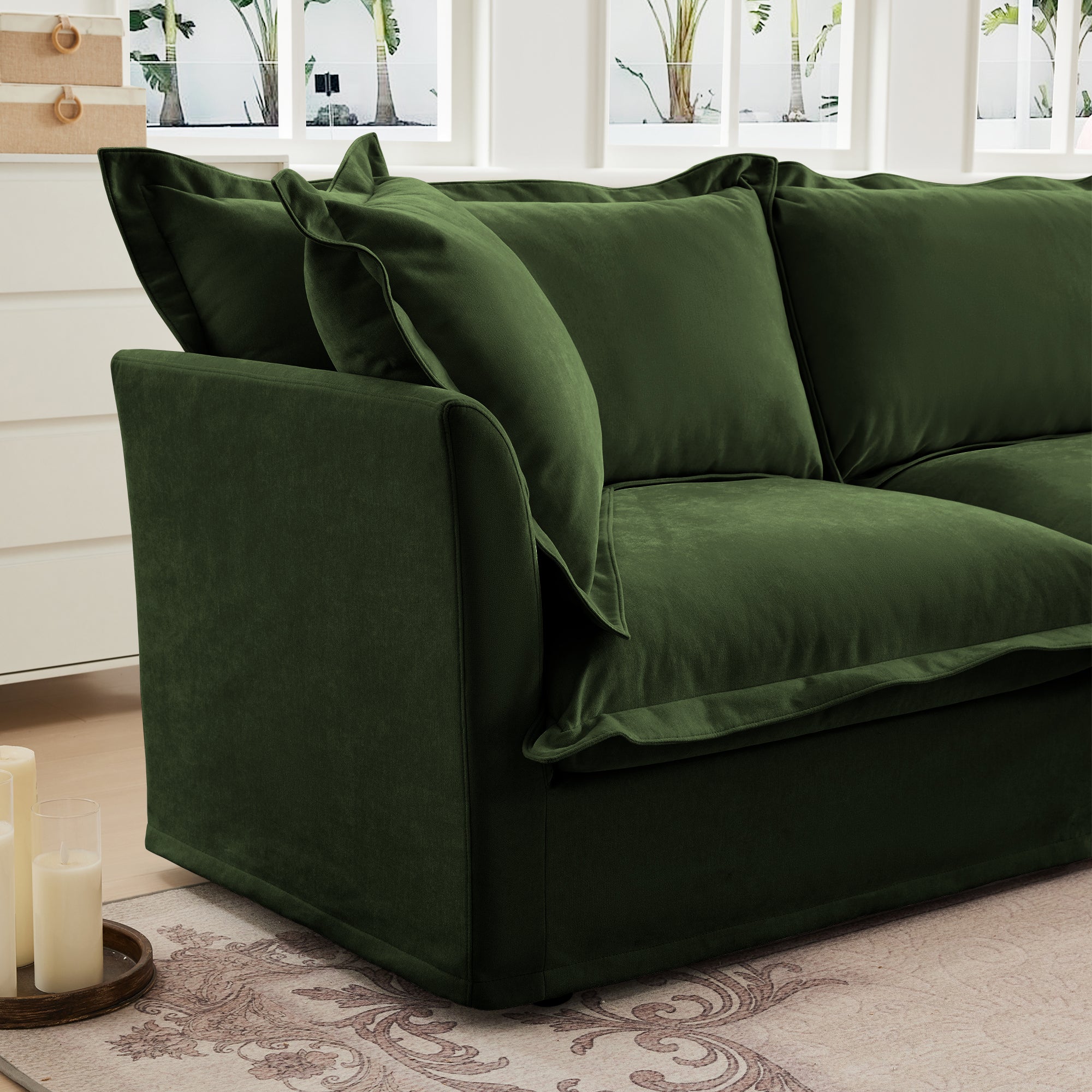 Fluffy 2-Seat Modular Sofa in Chenille Olive #OttOnly_2 #Fabric_Chenille Olive