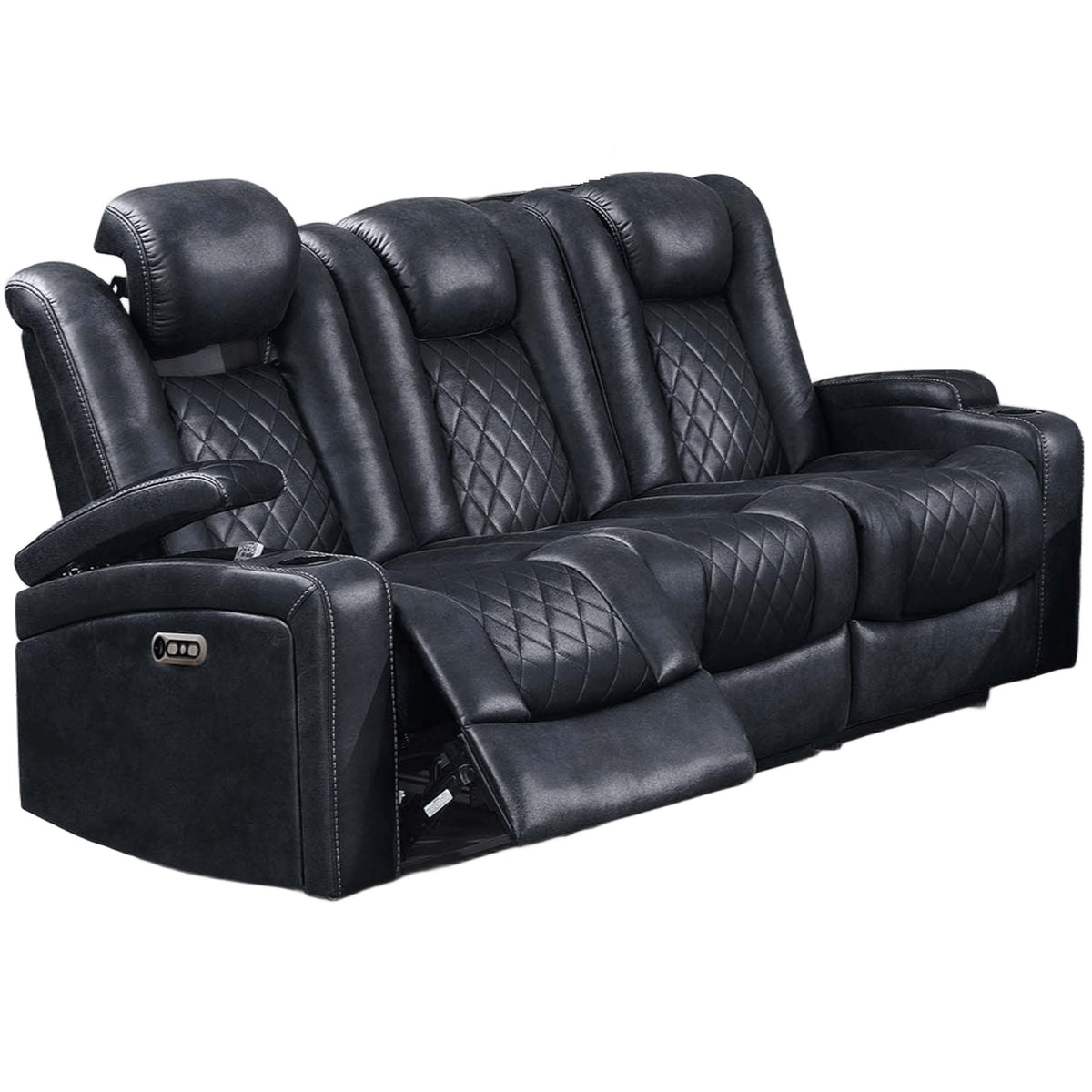 Blue Vegan Leather Power Reclining Sofa, 83 in Wide