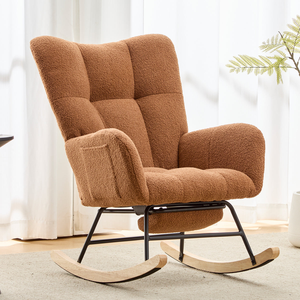Brown Sherpa Wingback Rocking Chair, Nursery