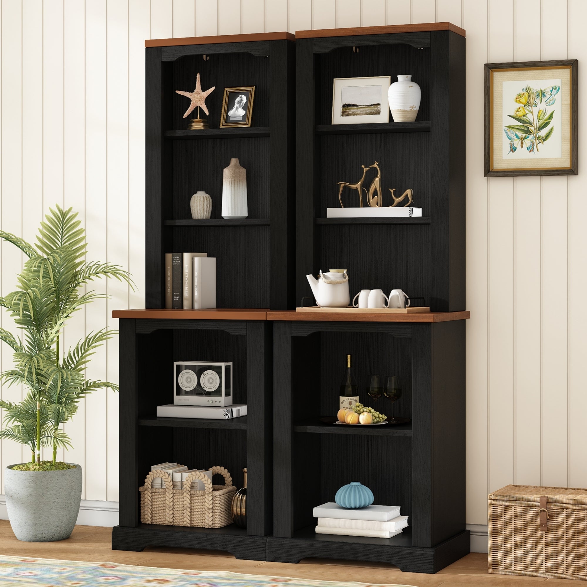 Big and Tall Bookcase, Bookshelf, 41.7 in, Walnut, 6-Shelf