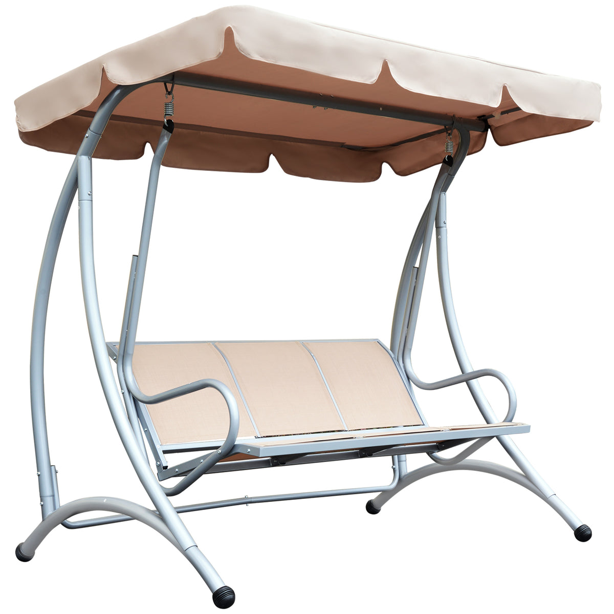 Beige Metal Porch Swing with Canopy