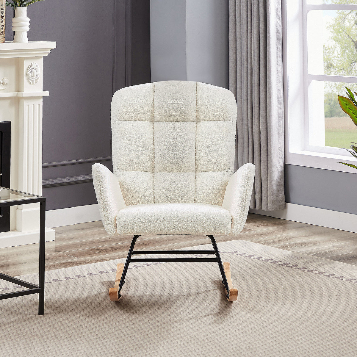 Cream Sherpa Rocking Chair
