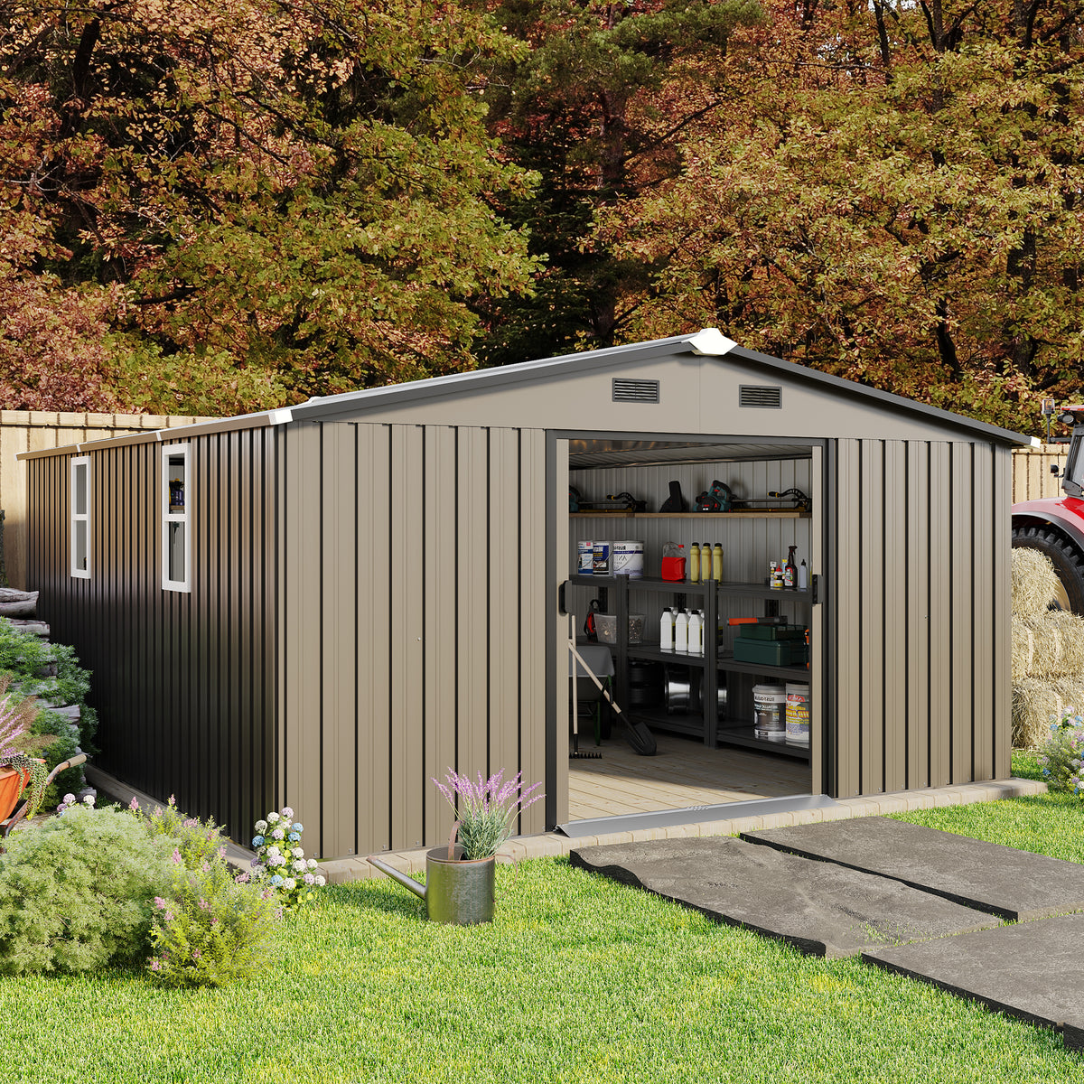 10x12 ft Metal Storage Shed with Windows