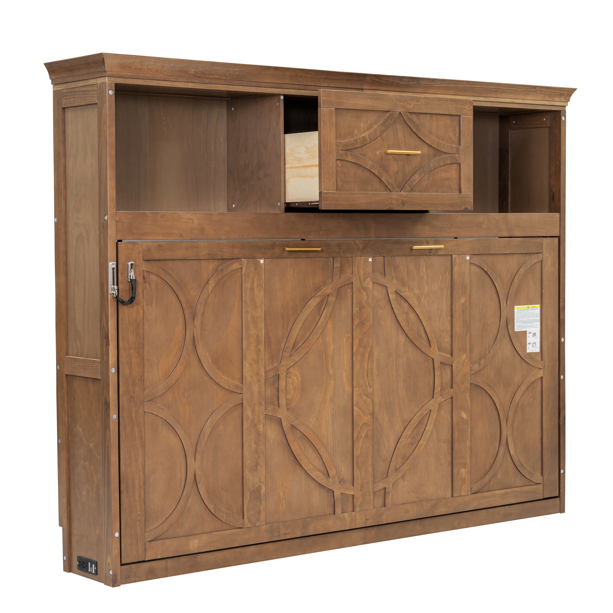 Twin Murphy Bed with Charging Station and Drawer, Wood