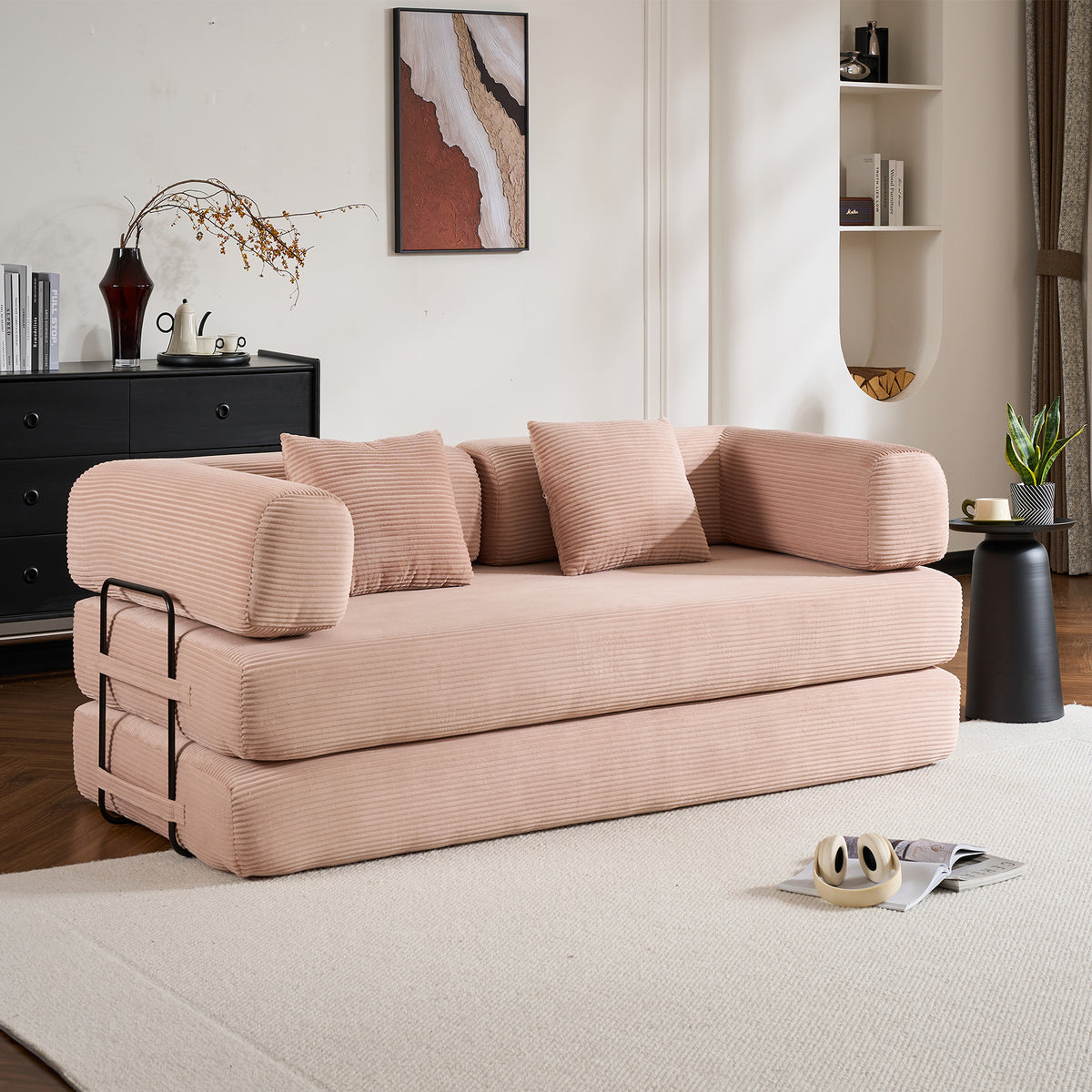 Pink Corduroy 2-Seat Sleeper Sofa, 78 in Wide