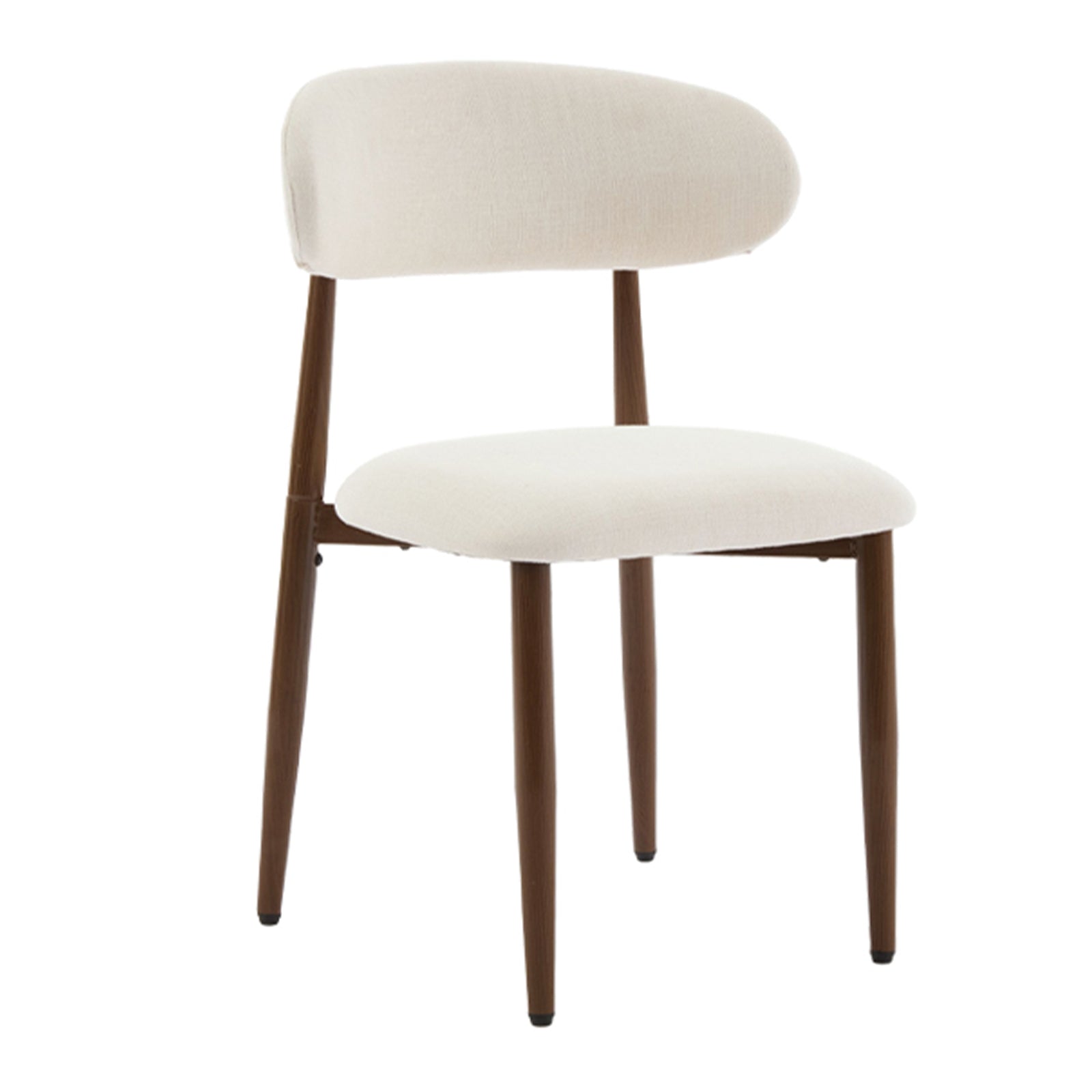 Modern Metal Dining Chairs Set of 2, Beige Fabric, Woodgrain Legs