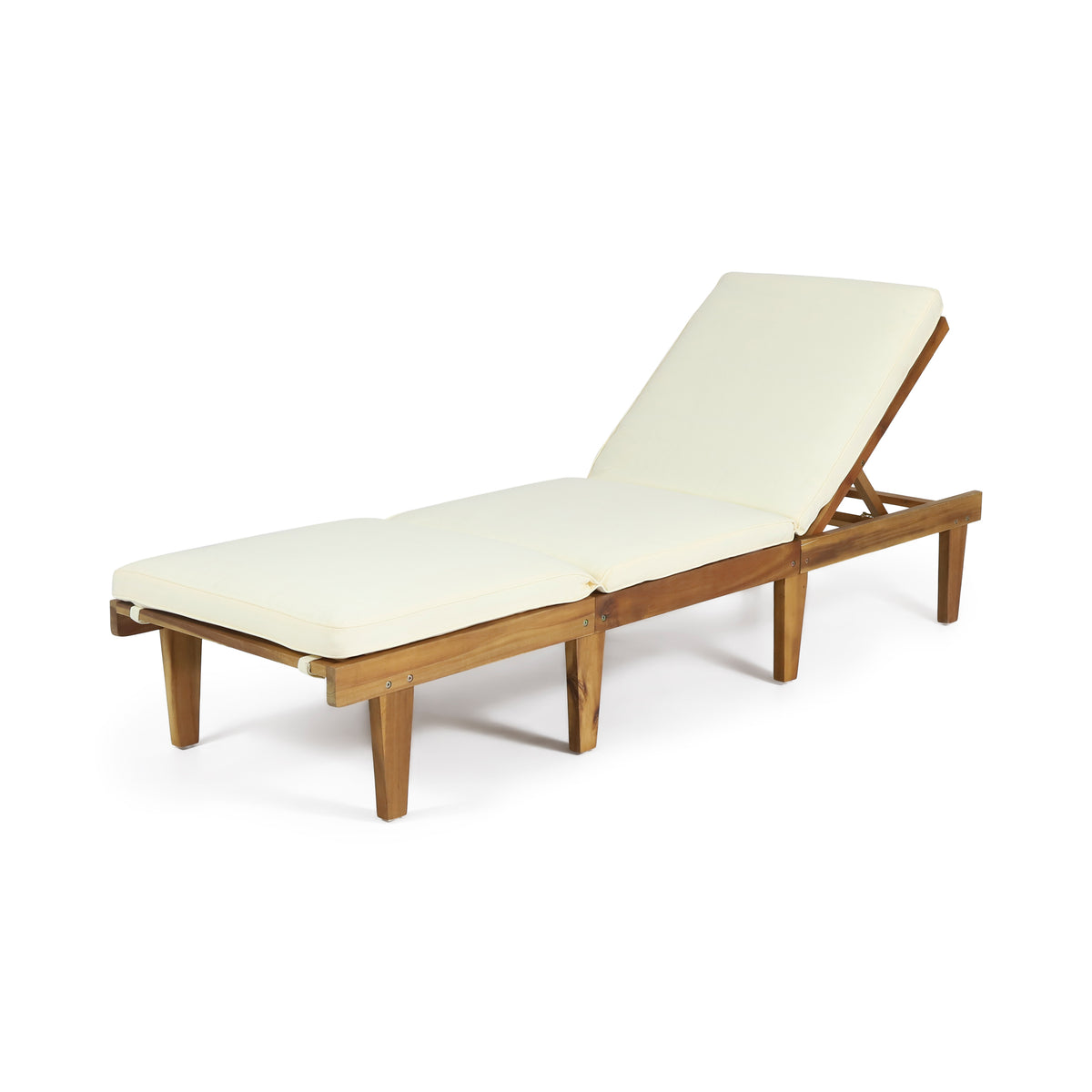 Teak Finish Outdoor Chaise Lounge with Cushions