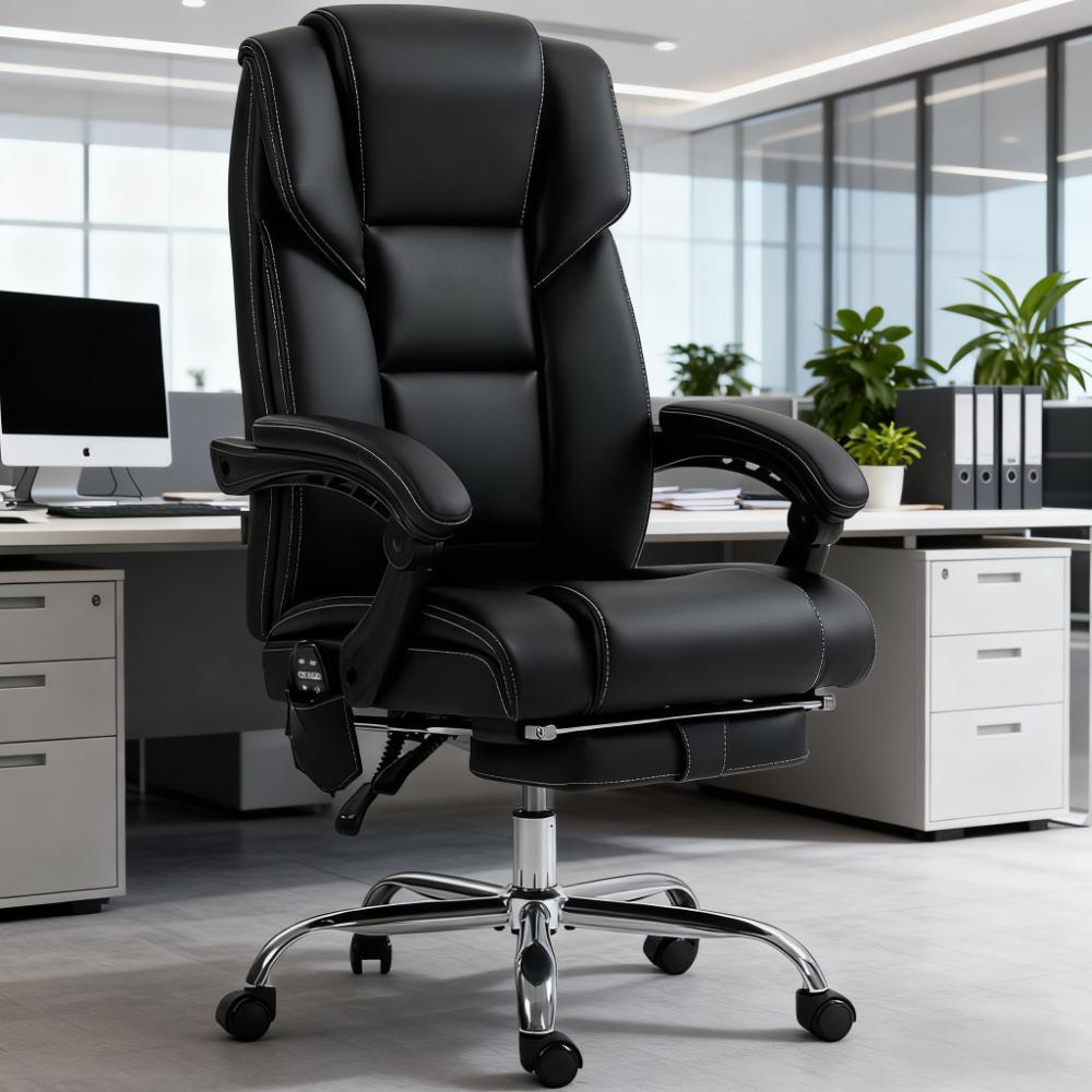 Massage Lumbar Support Office Chair, 265 lb Capacity, Black, 25.6 in Deep