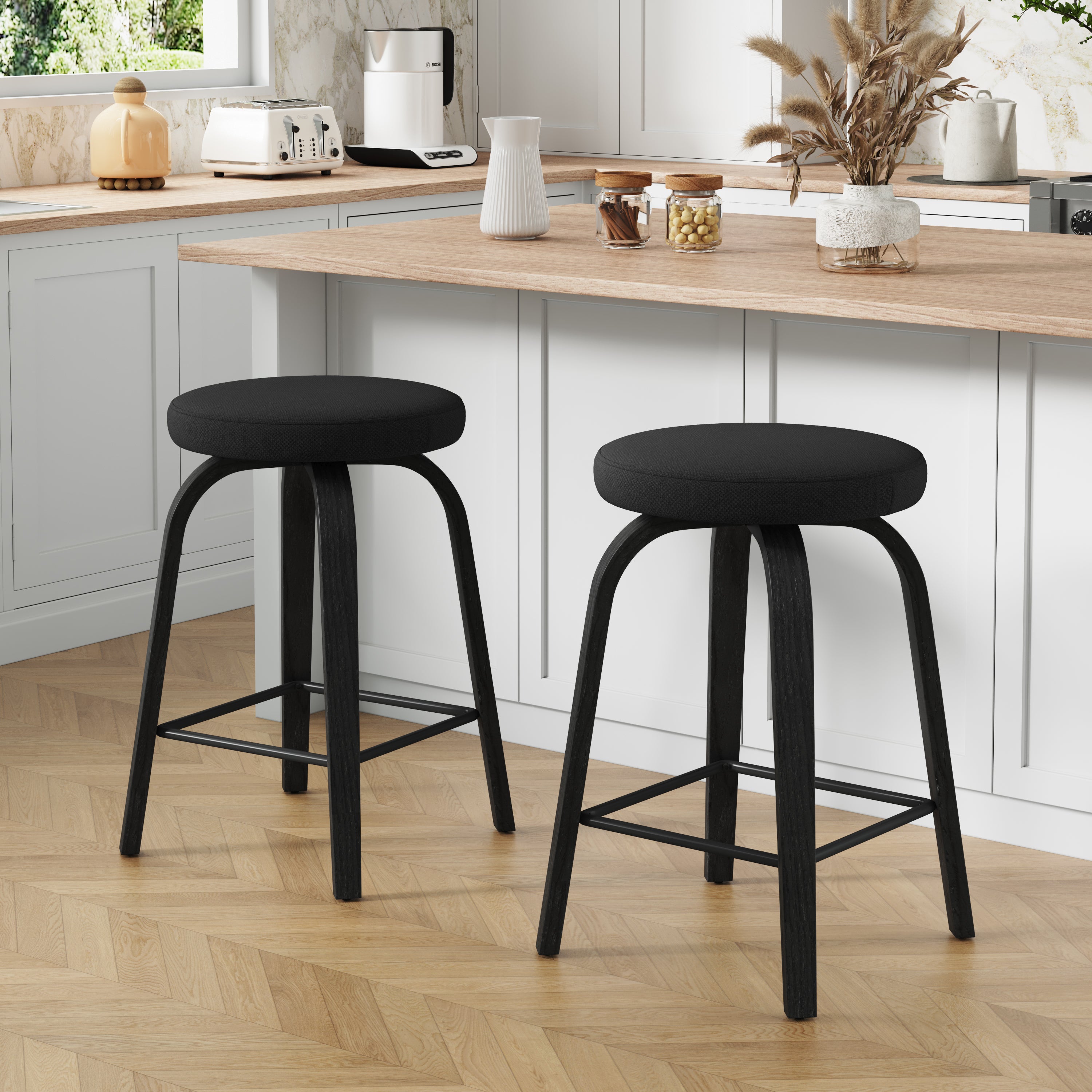 Swivel Counter Stools Set of 2, Black, Backless 26 in