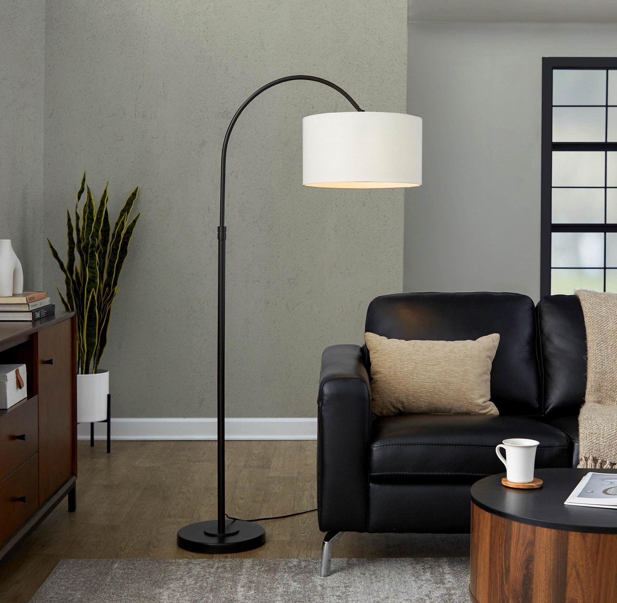 Floor Lamp with Linen Shade in Natural Metal Finish