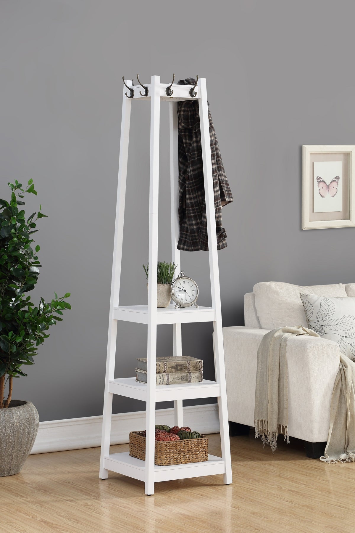 White Coat Rack with Shelves