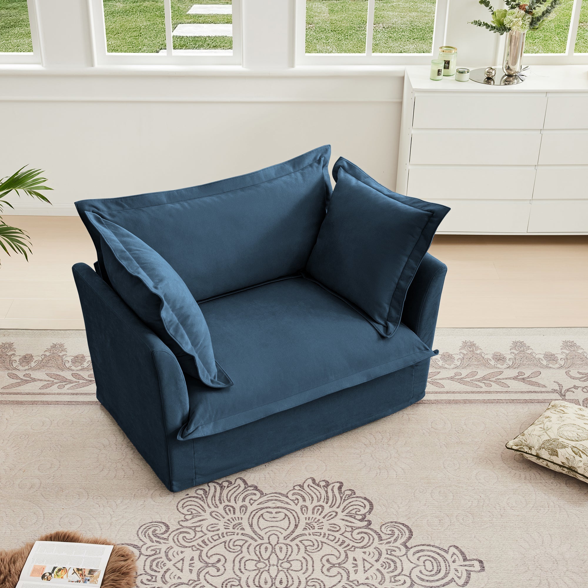 Fluffy Lounge Chair in Chenille Navy #Fabric_Chenille Navy