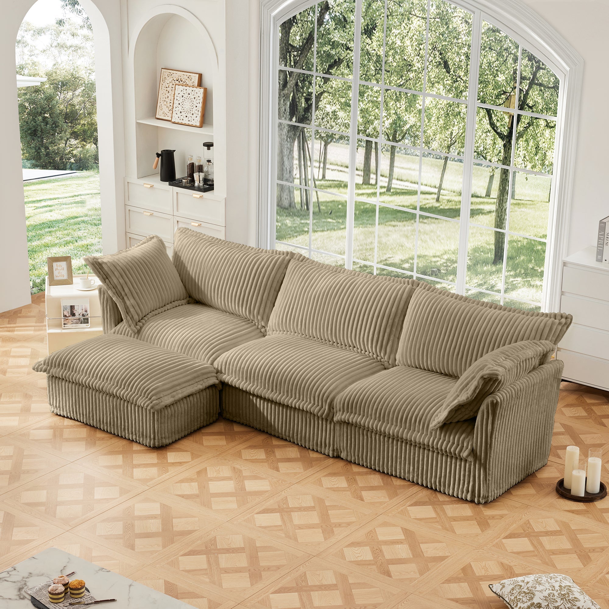 Fluffy 3-Seat Modular Sofa in Corduroy Camel #OttOnly_1 #Fabric_Corduroy Camel