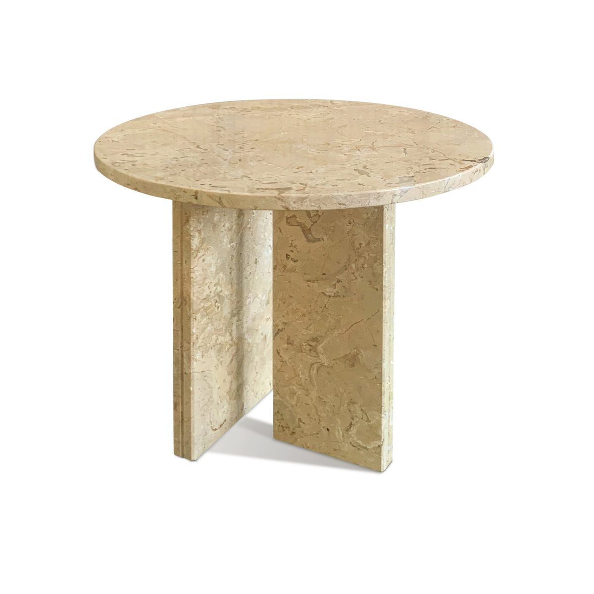 Beige Marble Round Side Table, 17.7 in
