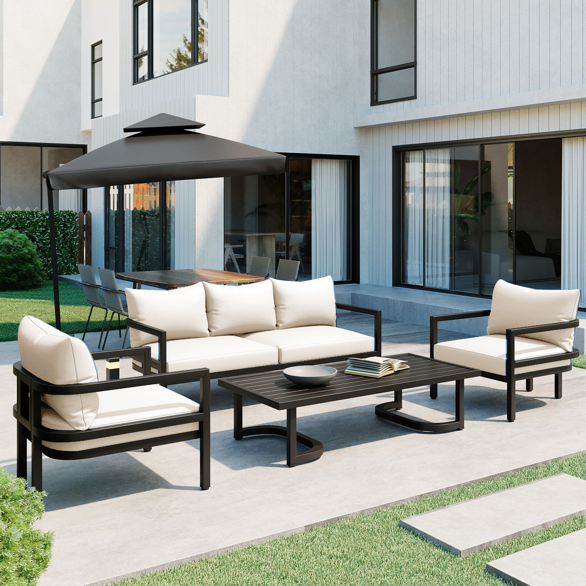 Black Metal Outdoor Sofa Set for 5