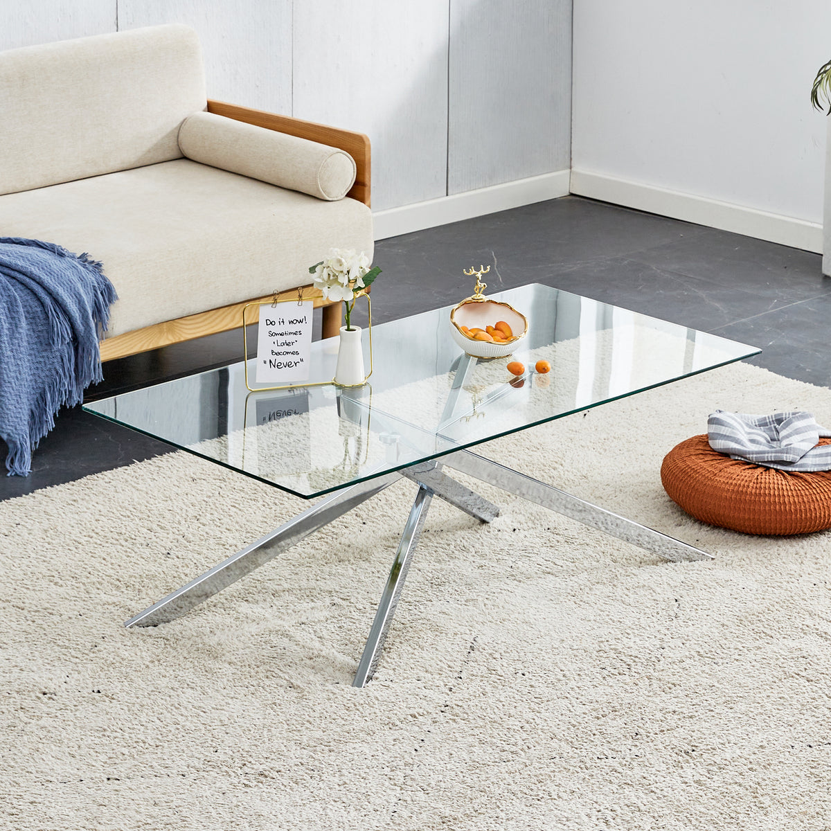 Silver Glass Top Rectangular Coffee Table, 39.4 in