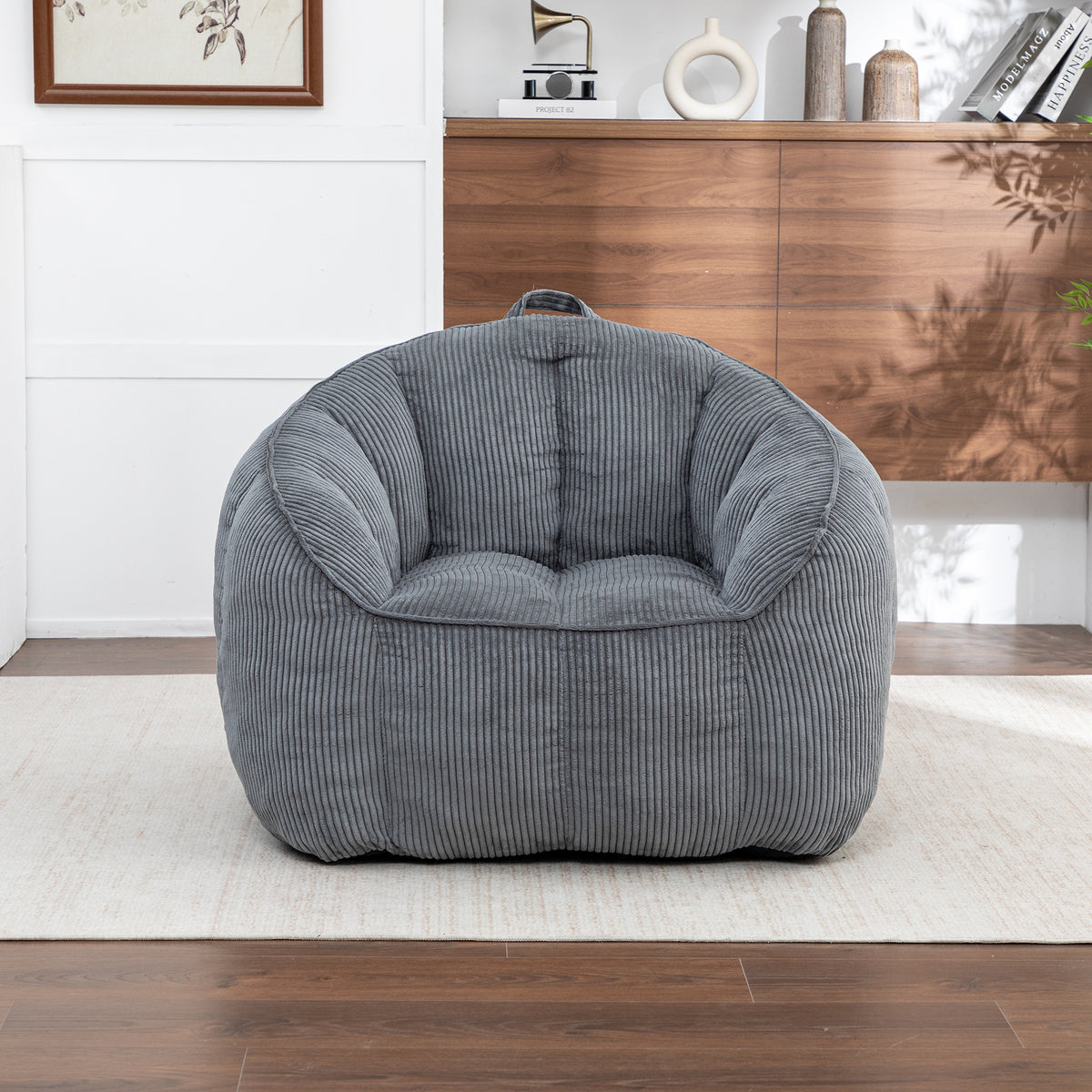 Dark Gray Corduroy Bean Bag Chair, 39.4 in Wide