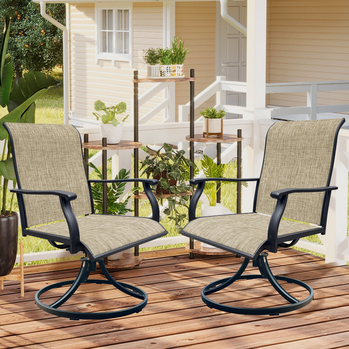 Metal Outdoor Swivel Chair, Set of 2, 39.4 in Tall
