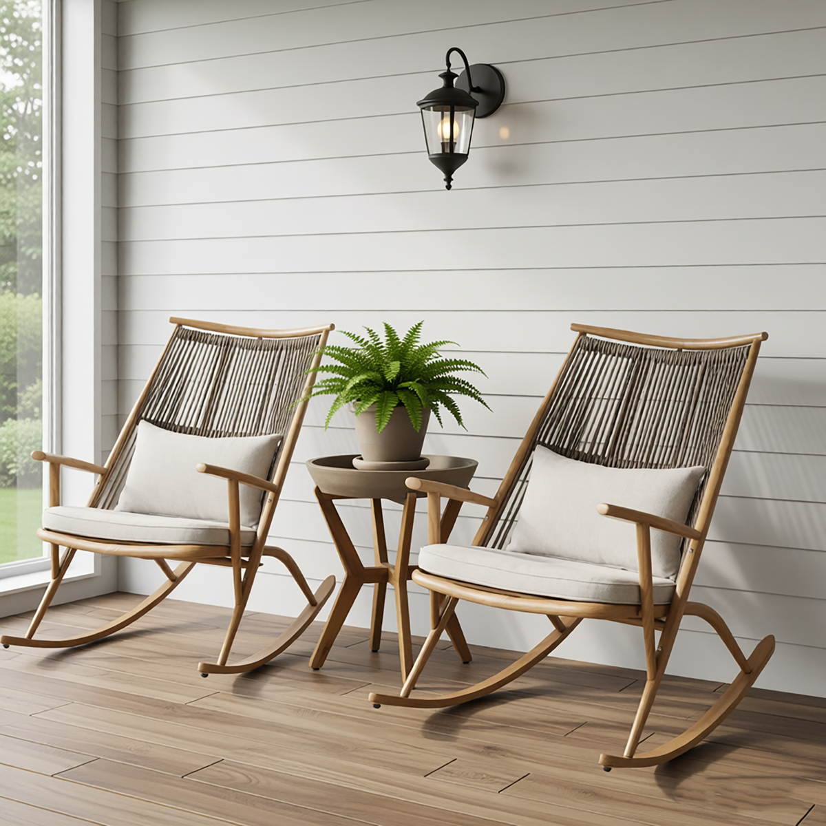 Light Gray Rocking Chairs with Side Table, 3-Piece Set