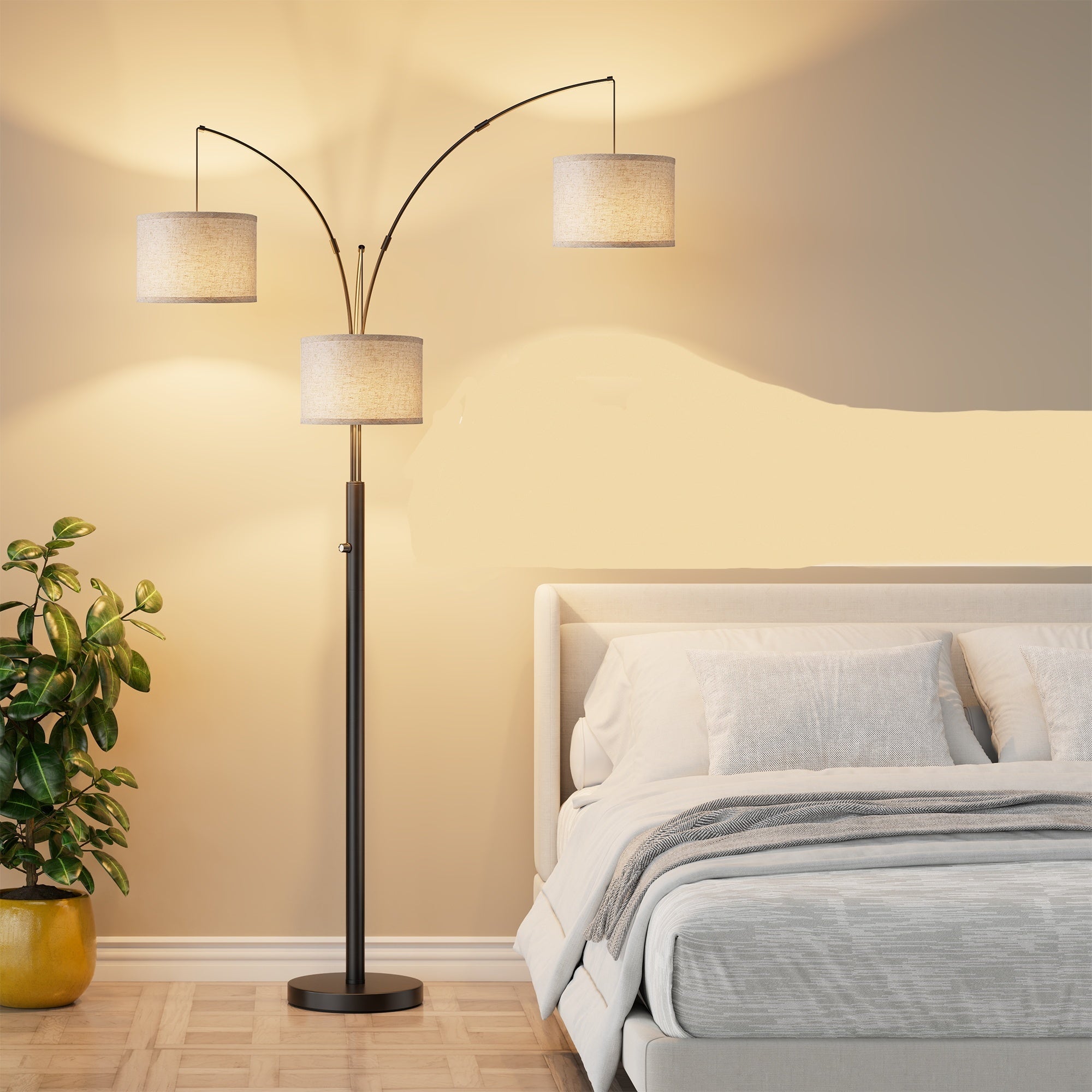 Floor Lamp, 3-Light Dimmable, Black Metal
