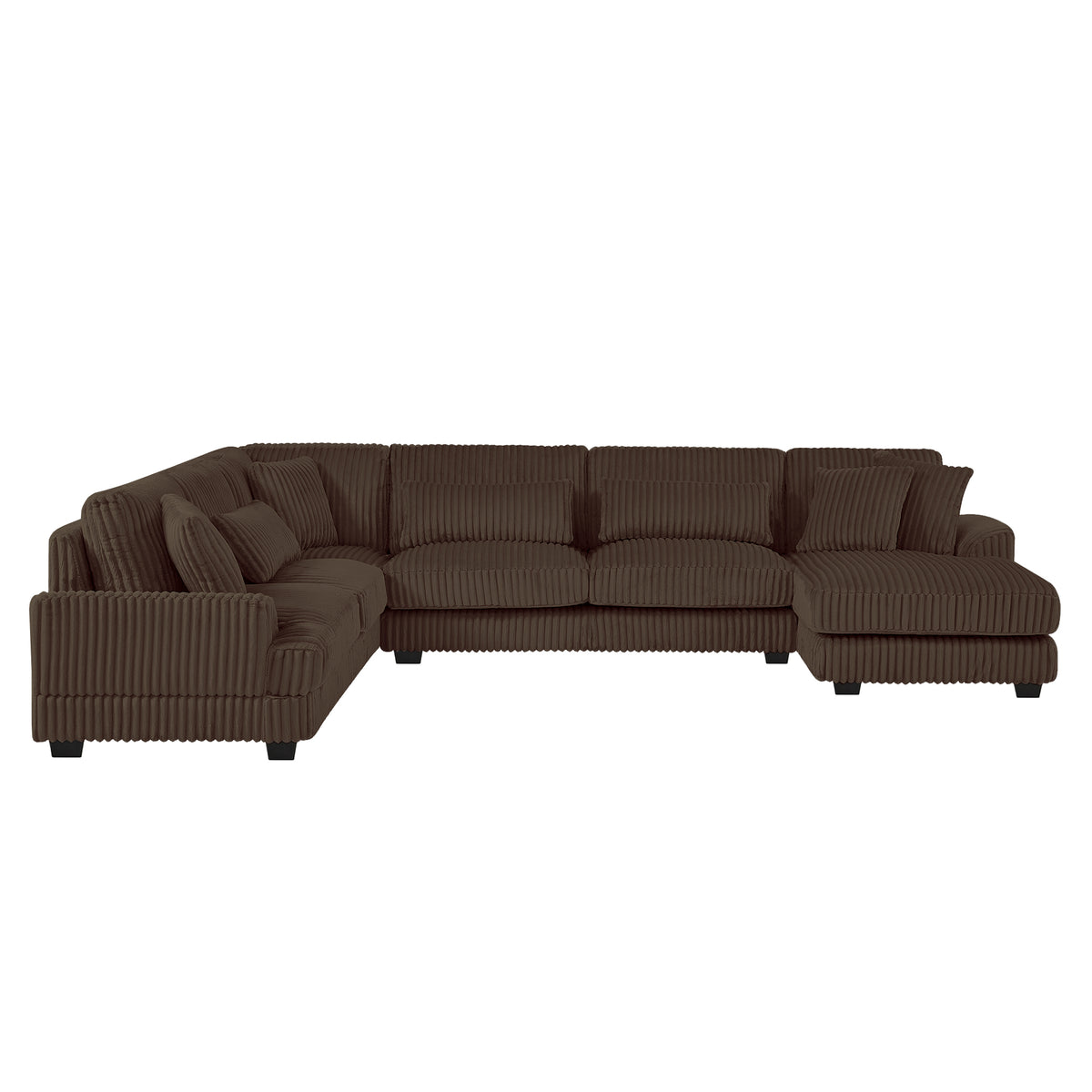Brown Corduroy U-Shaped Sectional with Chaise, Right-Facing