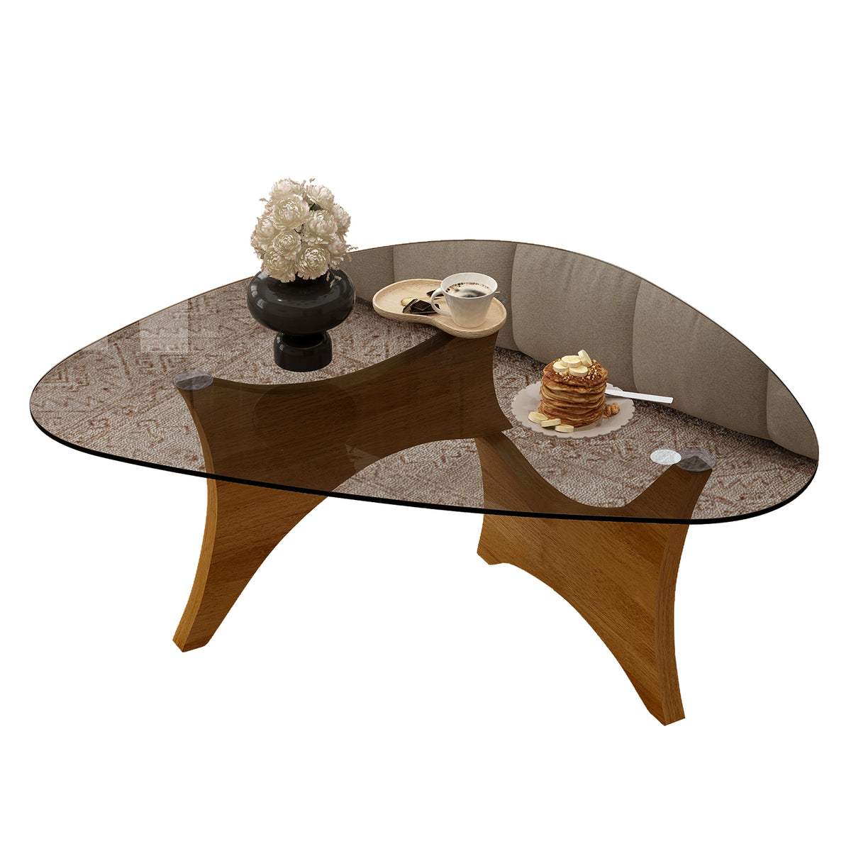 Walnut Glass Top Coffee Table with Storage, 32.3 in, 16 in Tall