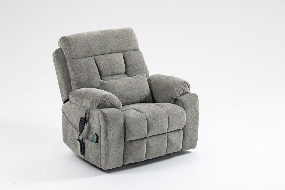 White Velvet Power Lift Recliner, Massage and Heat