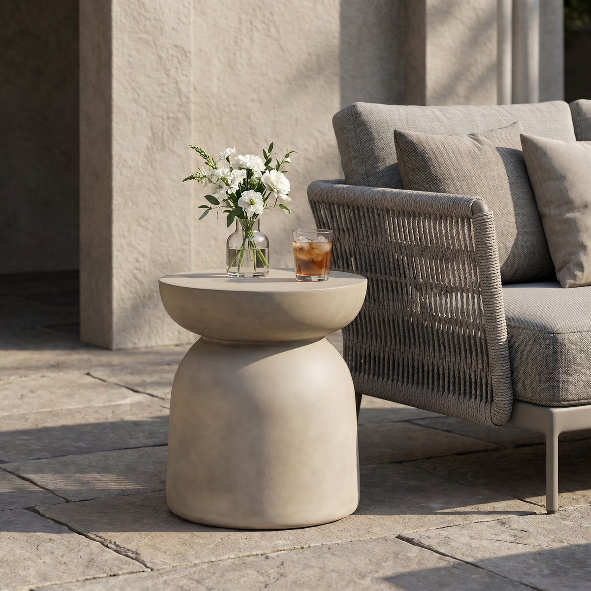 Light Gray Round Side Table, 15.8 in