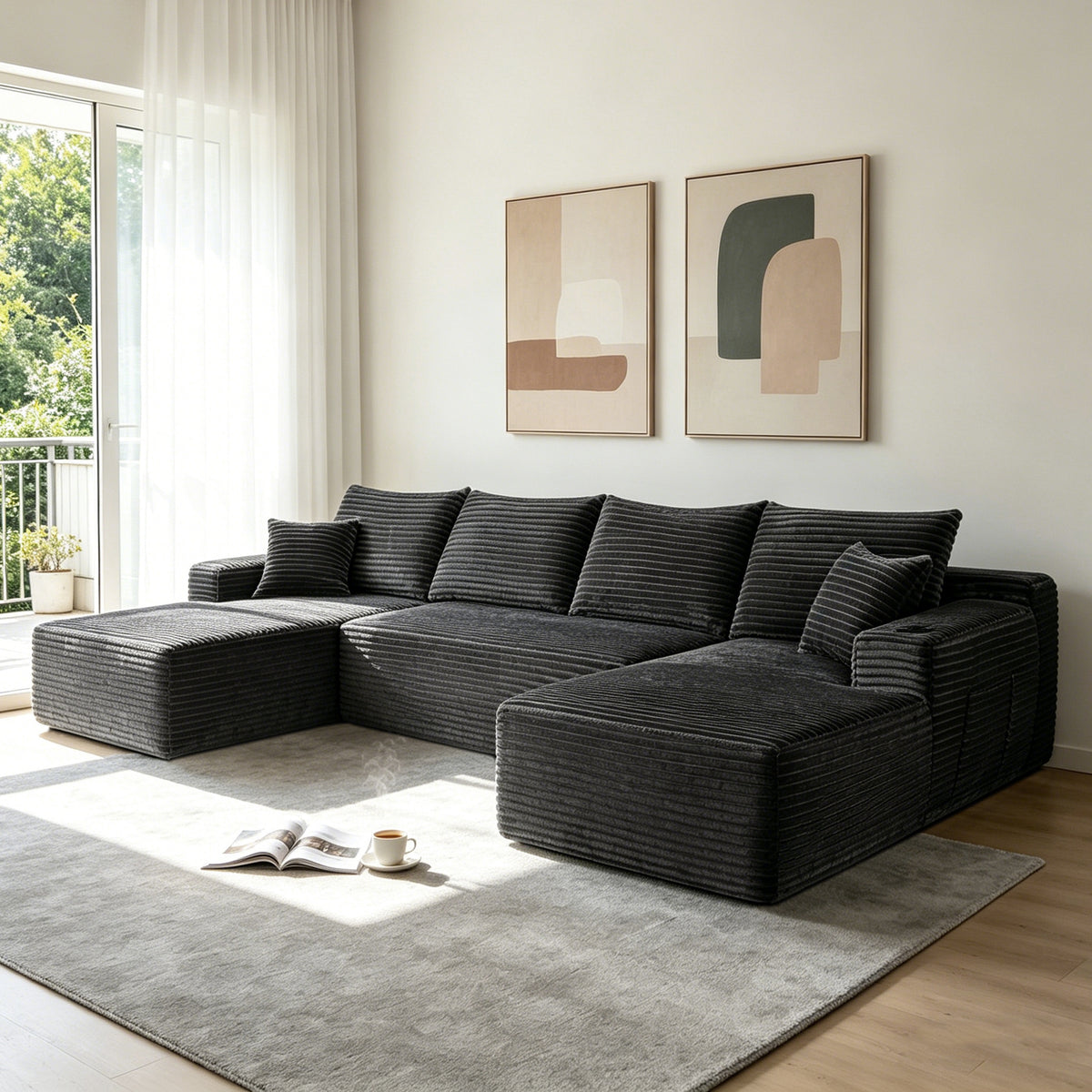 Gray U-Shaped Modular Sectional with Chaise, 126 in Wide
