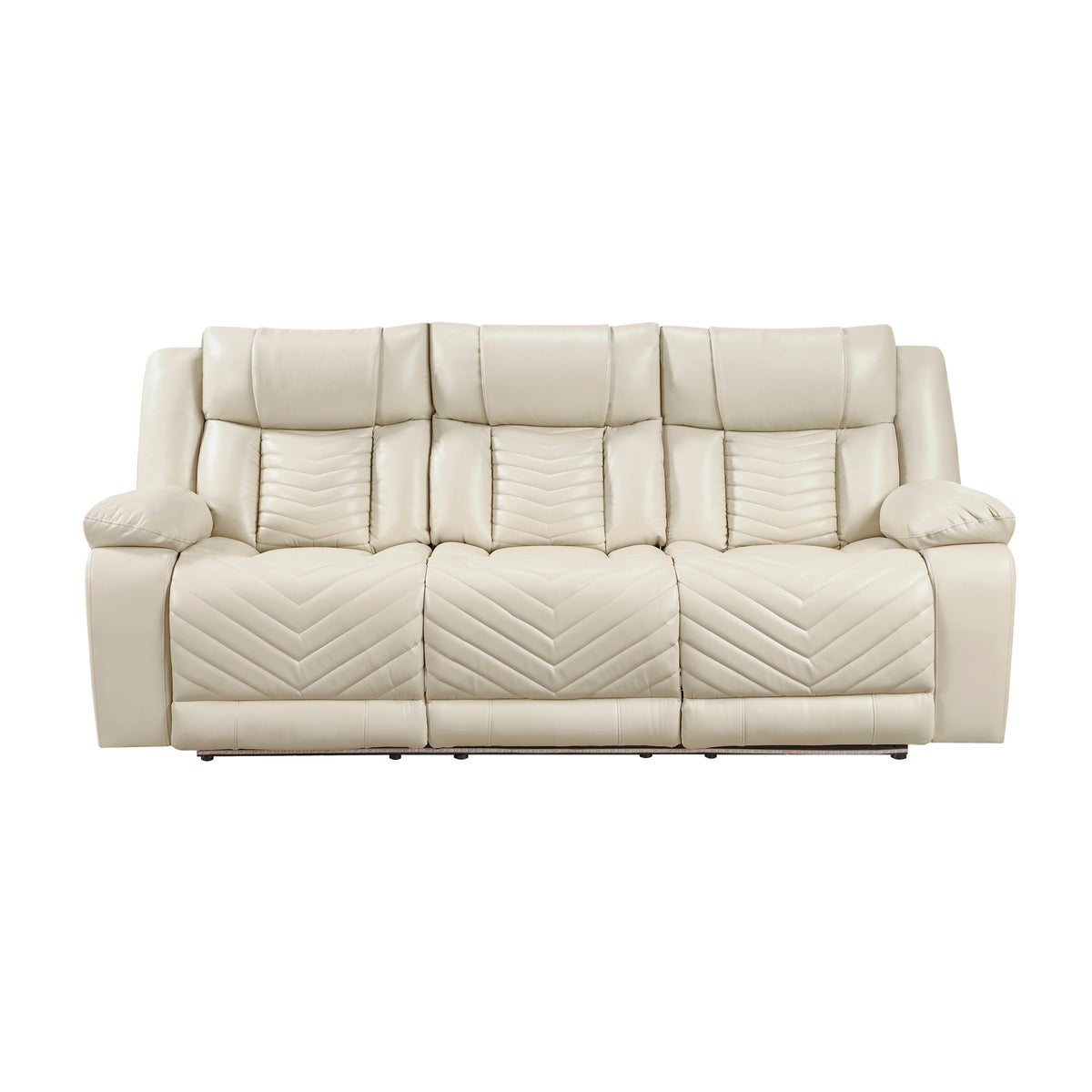 Beige Vegan Leather Power Reclining Sofa, USB Charging, 87 in Wide