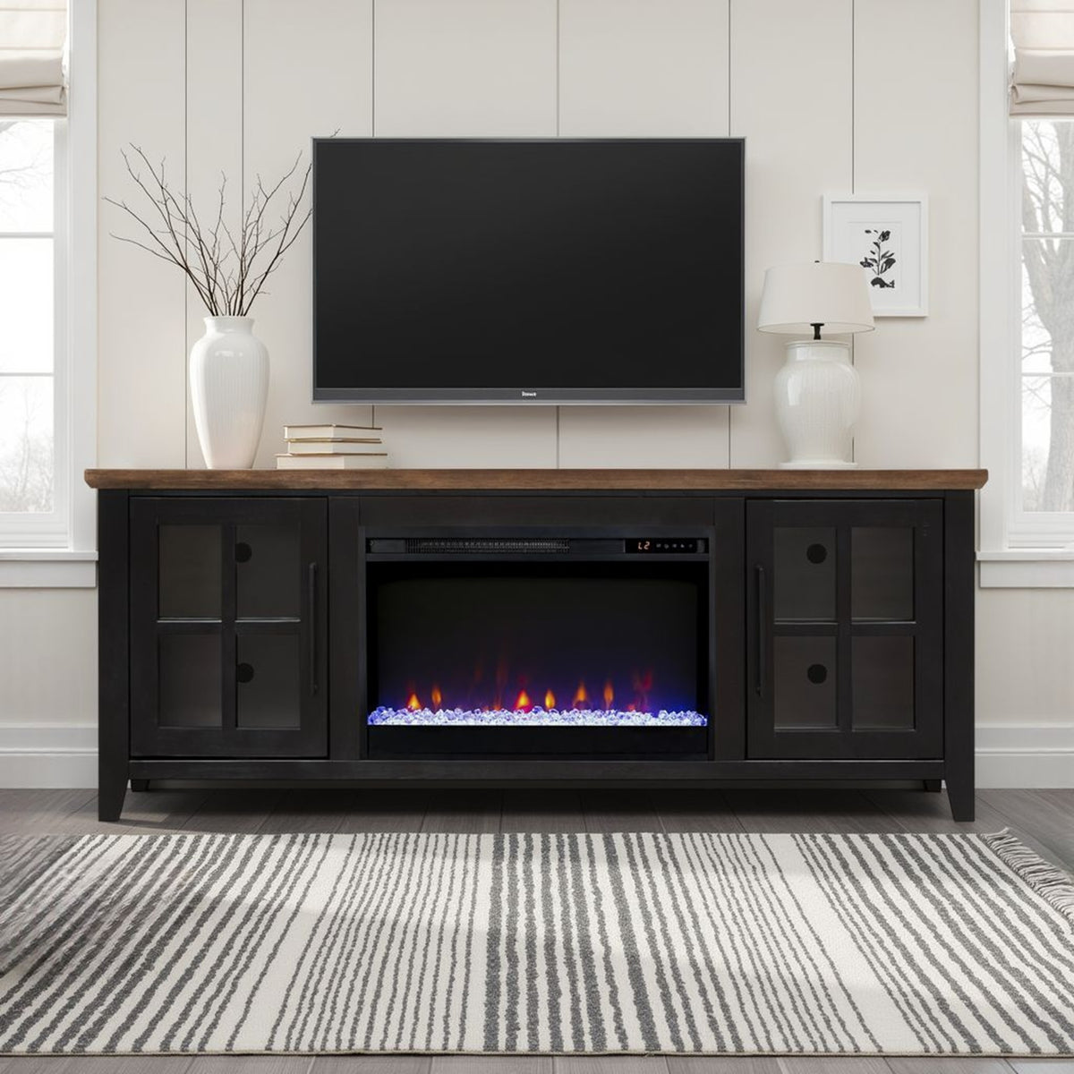Black Fireplace TV Stand for TVs up to 80 in, 66 in Wide