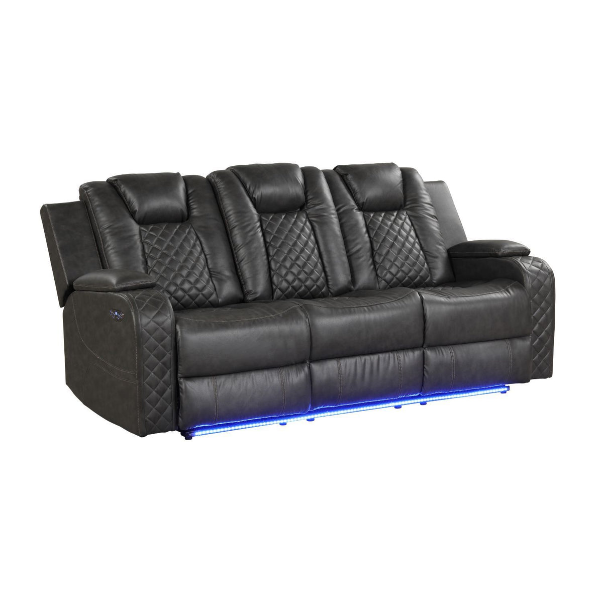 Gray Vegan Leather Power Reclining Sofa, 85 in Wide