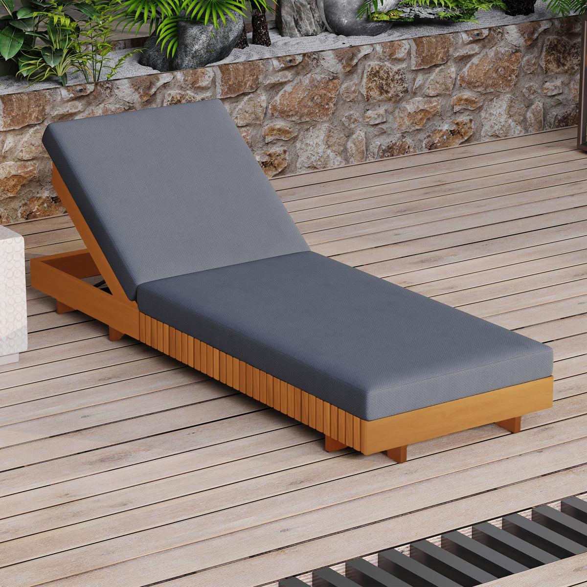 Solid Wood Outdoor Chaise Lounge with Cushions