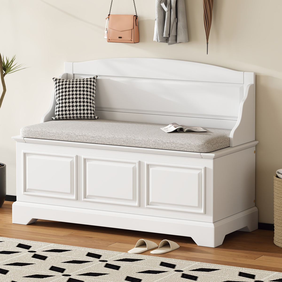 White Shoe Storage Bench, 41.7 in Wide